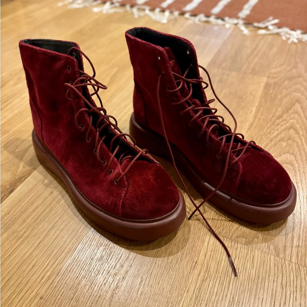 Camper Red Velvet Combat Boots